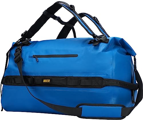 MIER Wasserfeste Reisetasche Duffle Bag mit Rucksackfunktion Rolltop Sporttasche für Seesack, Schwimmentaschen, Fitnesstasche,Segeltasche oder Motorradtasche, Blau-60L, Dry Bag