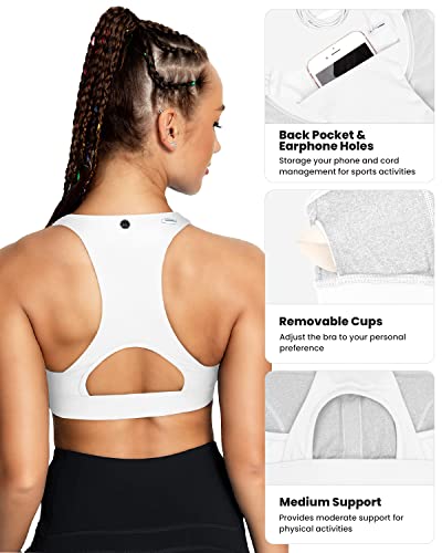 Image of QUEENIEKE BareFlow Women's Sports Bras with Phone Pocket Medium Impact Padded Racerback Workout Gym Crop Top Running Yoga Bra