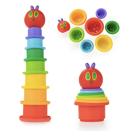 Image of Kids Preferred World of Eric Carle The Very Hungry Caterpillar Bath Time Stacking Cup Set with Caterpillar Head Squirty Perfect for Water Play Ages 18 Months and Up