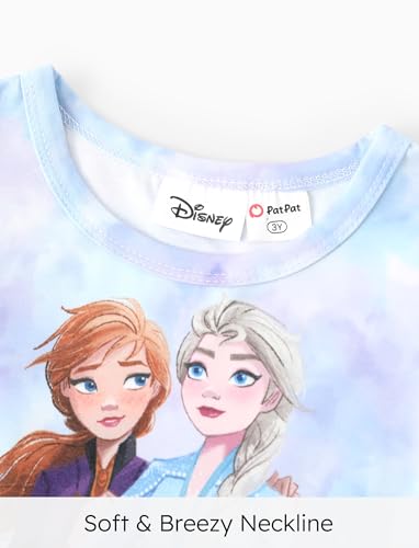 Image of Disney Frozen Elsa Princess Minnie Mouse Stitch Toddler Girl Dresses 2 Pack Short Ruffle Sleeve Costume Set Outfit 2-13 Years