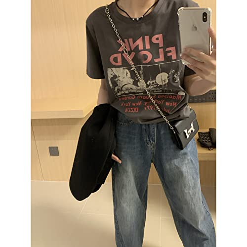Gothic Alphabet Print Short-Sleeved T-Shirt Abstract Rock Fashion Loose Street Trend Personality Cool Harajuku (M,Medium,Regular) Black #TOP7