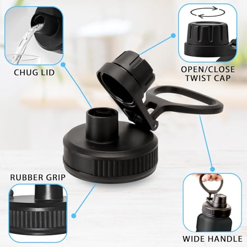 UWSTE 2Pcs Water Bottle Lid Replacement Compatible with Bubba 40 oz, 32 oz and 24 oz, Water Bottle Lids Replacement Lid for Bubba, Leak-Proof Dust-Proof, Handle Easy to Carry, BPA Free. - Thumbnail 2