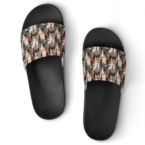 Forests Buffalo Plaid House Sandals Non-Slip Bathroom Slippers Beach Summer Shoes for Men Women