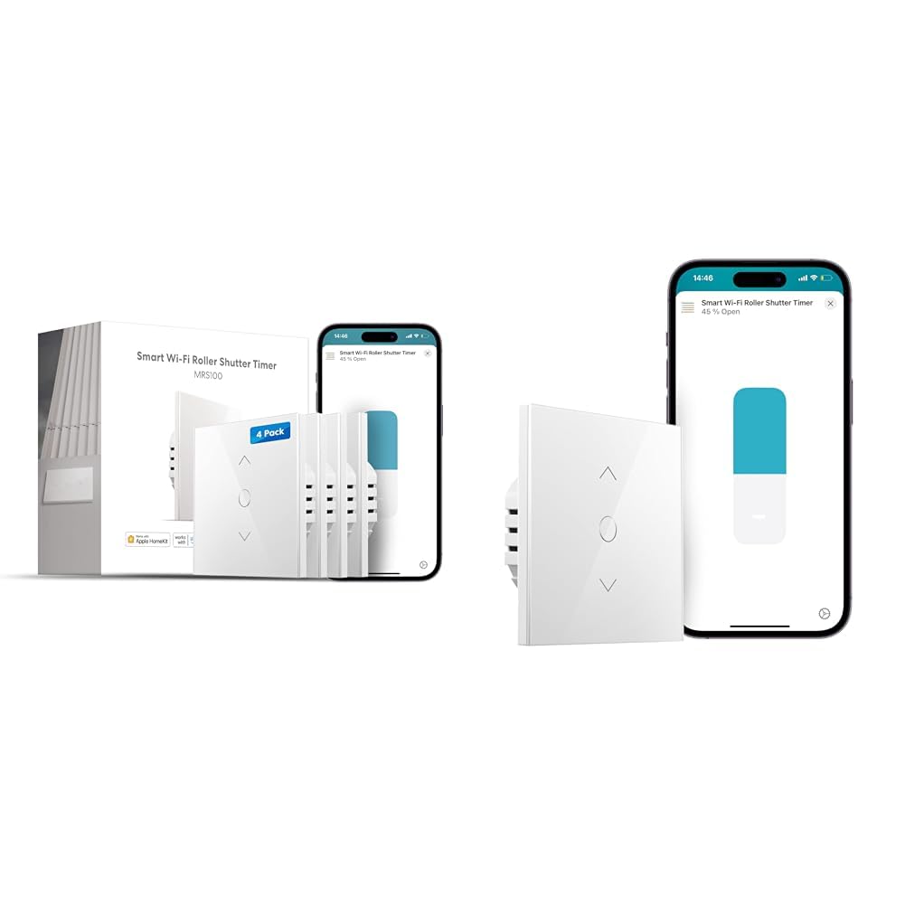 meross Interrupteur Volet Roulant (FIL NEUTRE REQUIS), Lot de 4 Interrupteurs Rideau & Interrupteur Volet Roulant Connecté (FIL NEUTRE REQUIS), Interrupteur de Rideau Compatible avec HomeKit
