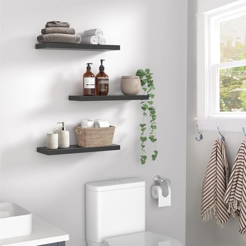 Image of Wooden Floating Shelves | 3 Tier Corner Shelf | Wall Shelf | Home Decor Floating Display Rack Bedroom Corner Rack Shelf for Home Storage & Organization (Black)