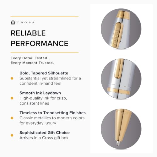 Image of Cross Calais Medalist Refillable Ballpoint Pen - Medium Point, Black Ink, Smooth Writing, Presented in a Luxury Gift Box