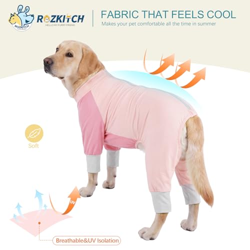 Image of ROZKITCH Summer Cooling Dog Shirt UV Protection, Lightweight & Comfortable Dog Pajamas for Extra Large Dogs Ideal for Dogs in Hot Weather Four Long Sleeves Tank Top RedPink 4XL