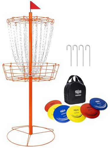 Disc Golf Basket - Portable Disc Golf Target with Heavy Duty 24-Chains Come with 6pcs Disc Golf Discs and Carry Bag, Ground Stake -Suitable for Players of All Levels - Multi Color Available
