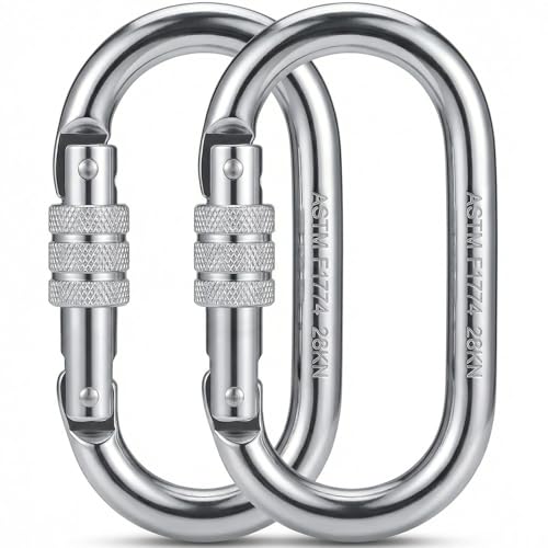 Heavy Duty Locking Carabiner Clip - 28KN /6295lbs Oval Carabiner 4.3 Large High Strength Alloy Steel Caribiniers for Hammocks Rigging Gym Ropes