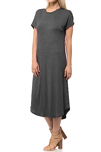 Image of iconic luxe Women's A Line Short Sleeve T Shirt Midi Dress Summer Casual