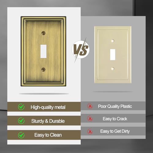 Antique Brass Decorative Light Switch Covers Plate, Metal Material 1 Gang Wall Plates for Light Switch, Single Toggle Switch Plate Cover - Classic Style, 6 Pack by BEYIMEN - Used condition - Image 4