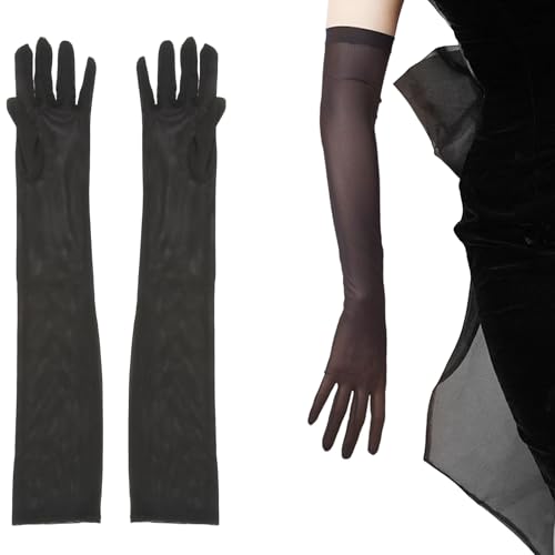 anyts Lange Handschuhe Damen Tüll Handschuhe 55cm Elegant Tee Party Lang Handschuhe für Hochzeit Geburtstag Tanzparty Oper (schwarz)