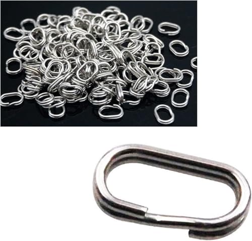 Vugyue 100Pcs Silver Fishing Split Rings, Fishing Oval Split Rings, Stainless Steel Fishing Oval Split Rings, Swivel Snap Carp Fishing Tackle Chain Connector Heavy Duty Split Rings