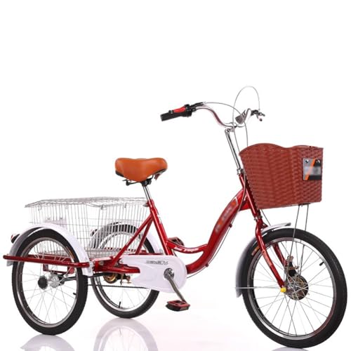 MegLob Tricycle Bike for Adults, 3 Wheel Cargo Bikes Adult Trikes 20 Inch, Three Wheel Beach Cruiser Bike for Woman, Three-Wheeled Bicycles Cruise Trike with Large Shopping Basket,Red