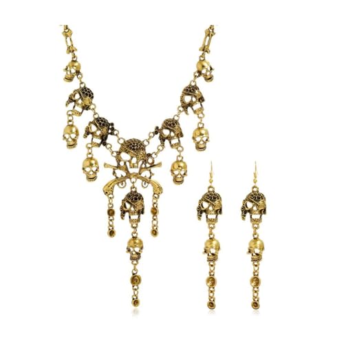 Collier crâne et boucles d'oreilles pour éviter les déguisements d'Halloween fades