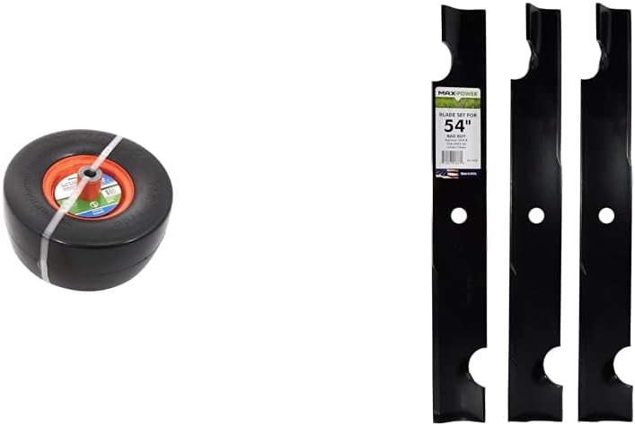 Arnold 490-325-0047 11"x6" Flat Free Lawn Mower Wheel Assembly & MaxPower 3 Blade Set for 54" Cut Bad Boy Mowers