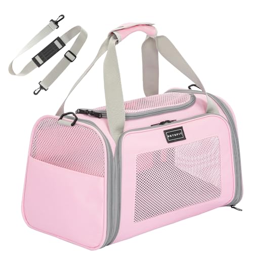 Petsfit Transportín Perro Gato Plegable Transportin Gato Mochila Mediano Grande Bolso Perro Pequeño Transpirable con Tirantes Ajustables y Acolchado Suave Coche y Tren