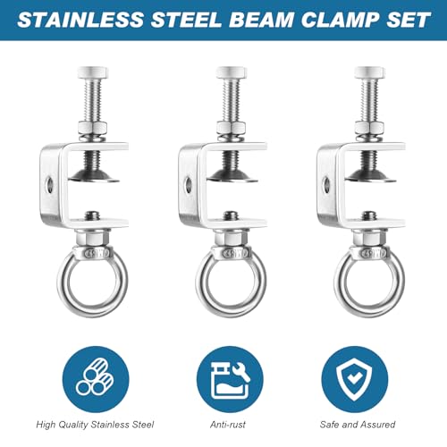 10PCS C-Clamps, Stainless Steel Beam Clamp with M8 Stainless Steel Screw Ring, I-Beam Design Cable Hangers Universal Desk Clamp Conduit Hanger for Metal Mounting Household - Thumbnail 5