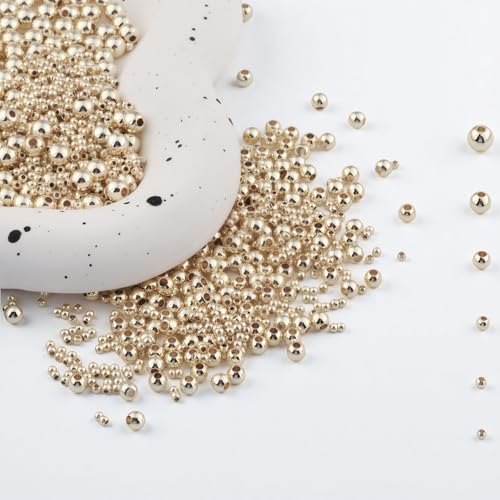480pcs 2/2.5/3/4/5/6mm 14K Gold Filled Round Spacer Beads Ball Seamless Spacer Beads for DIY Jewelry Bracelet Necklace Making Findings (14K Gold)