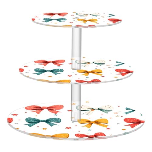 PYBUG Pink Bows 3 Tier Acrylic Cupcake Stands Tower,Dessert Table Display Set for Tea Party,Wedding,Birthday, Baby Shower