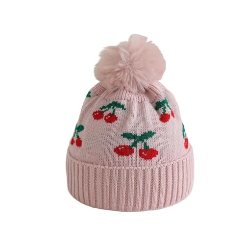 Chapeau en cerise tricoté pour enfants avec pompons | Bonnet d'hiver garçons et filles