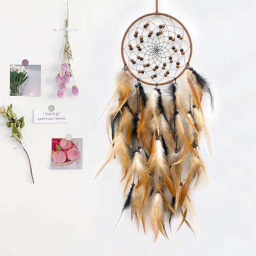 Large Feather Dream Catcher Handmade Native American Dream Catchers Bohe Wall Hanging Decoration Ornament for Kids Bedroom Car Decor Home Decoration Birthday Party Brown - Image 3