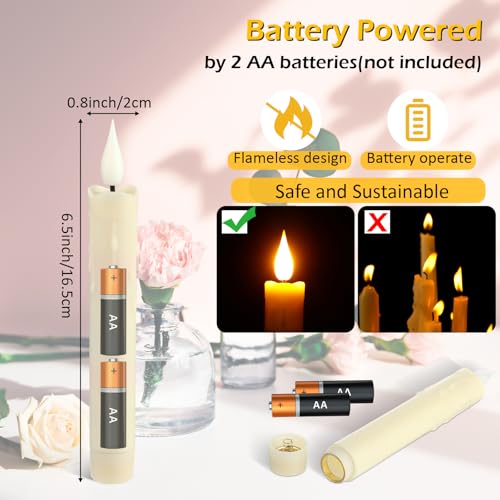 Image of Baquler 48 Pcs 6.5 inch Ivory Flameless Taper Candle LED Stick Battery Operated