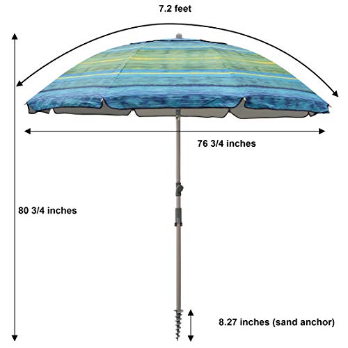 Blissun 7.2' Beach Umbrella with Sand Anchor, Outdoor Portable Beach Umbrella for Sand with Tilt Pole, Carry Bag, Air Vent