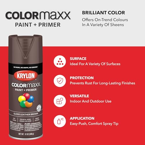 Image of Krylon K05527007 COLORmaxx Spray Paint, Aerosol, Leather Brown