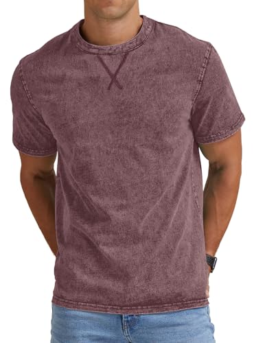 NITAGUT Men’s Distressed T-Shirts Cotton Crew Neck Vintage Tees Summer Casual Shorts Sleeves Tops,Rust Red,XXL