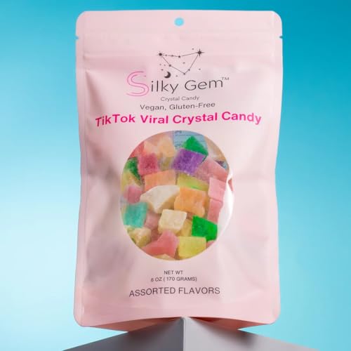Image of Silky Gem TikTok Viral Crystal Candy, Vegan and Gluten-Free, Assorted Flavours, Rainbow Colours, 170g (6 Oz) Resealable Pouch