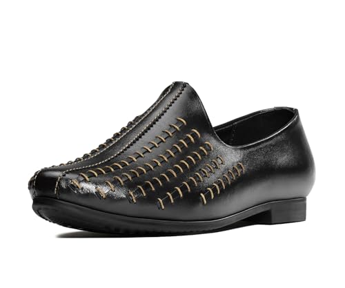 Image of LOUIS STITCH Men's Ethnic Slip On Striped Mojaris | Stylish Nagra Juti for Men | Lightweight and Comfortable Stylish Jutis and Mojaris for Kurta Pajama | LSAXNGMS