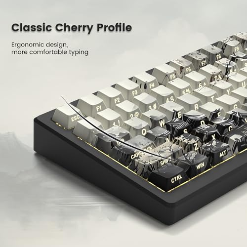 Womier PBT Keycaps Set 130 Keys, Custom White Japanese Keyboard Doubleshot Dye Sub Side Print Shine Through Keycaps 60 65 75 100 Percent, Cherry Profile (Ink Painting) - Thumbnail 4
