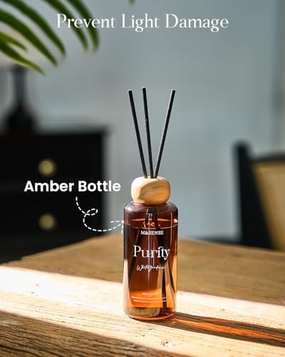 M&SENSE Sandalwood Vanilla Reed Diffuser: Upgraded Formula 6.3 fl oz Non-Toxic Aroma Set with Sticks, Long-Lasting Natural Essential Oil Gifts for Home, Bedroom — view 3