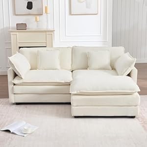 70″ Modular Sectional Sofa, Modern L Shaped Sectionals Cloud Couch, Comfy Love seat with Ottoman Set, 3 Seater Chenille Sectional Sofa with Deep Seat and 4 Pillows for Small Spaces- Beige