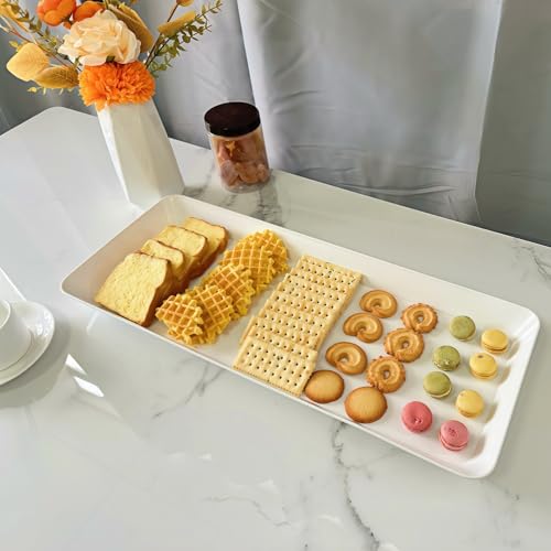 AMGBZT Serving Tray Platter Rectangle, 4 Pcs Long Narrow Food Tray for Veggie Fruit Snack Dessert, Plastic White Food Trays for Party Supplies Display, Rectangular Platters for Serving Food, BPA Free by AMGBZT - Used condition - Image 7