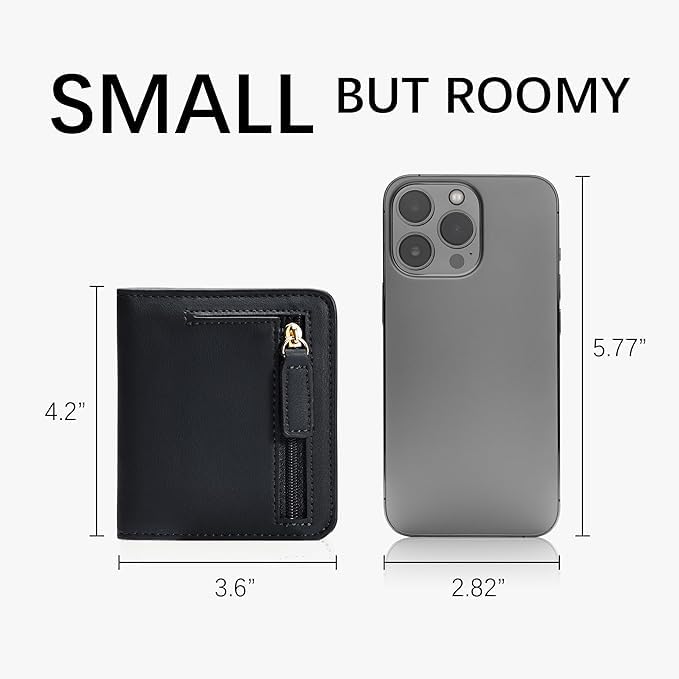 Image of Gostwo Small Wallet for Women, Slim Bifold Credit Card Holder, Compact RFID Blocking Cash Wallet, Billfolds Thin Leather Zipper Pocket, Mini Wallet Gift for Ladies Teen Girls Travel with ID Window