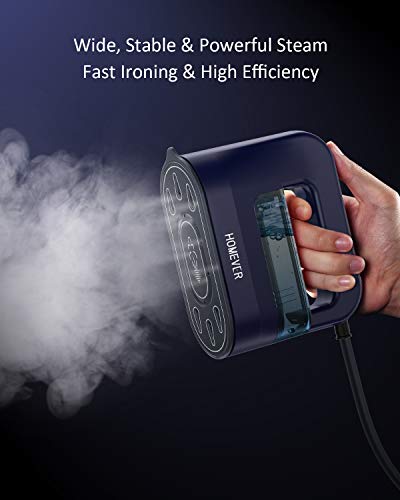 HOMEVER Garment Steamer Iron for Clothes, 1300W Powerful Handheld Steamers Iron, Horizontal and Vertical Ironing 4 in 1, 40s Fast Heat-up, Portable Steamer for Home and Travel,Dark Blue