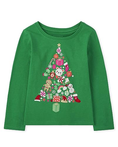 Image of The Children's Place Baby-Girls and Toddler All Holidays Long Sleeve Graphic T-Shirts Christmas Tree Doodle 12-18MOS
