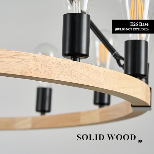 Image of Natural Wooden Wagon Wheel Chandelier 16-Light 43.3 inch Light Fixture