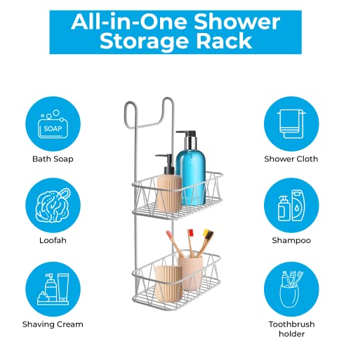 Blue Canyon 2 Tier Hanging Shower Caddy, No Drill Stainless Steel Bathroom Shelf, Non-Rusting Storage Shelves, Shower Accessory for Bathroom Organisation Shelf, Shower Basket Organizer, White - Cosy Home Interiors Blue Canyon 2 Tier Hanging Shower Caddy, No Drill Stainless Steel Bathroom Shelf, Non-Rusting Storage Shelves, Shower Accessory for Bathroom Organisation Shelf, Shower Basket Organizer, White - Image 4