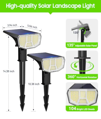 (6-Pack) LETMY Outdoor Solar LED Stake Spot Lights, 104 LED Solar Spotlights, IP65 Waterproof - image 6