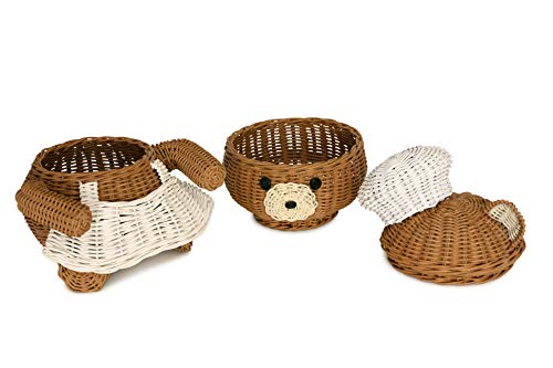 G6 Collection Bear Rattan Storage Basket With Lid Decorative Bin Home Decor Hand Woven Shelf Organizer Cute Handmade Handcrafted Gift Art Decoration Artwork Wicker Bear (Chef Bear) #TOP5