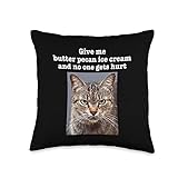 Funny Sarcastic Gray Tabby Cats Quote Butter Pecan Ice Cream Throw Pillow