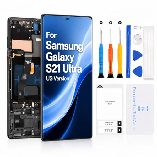 AMOLED Screen for Samsung Galaxy S21 Ultra 5G Screen Replacement for Samsung S21 Ultra LCD Screen SM-G998B Touch Display Digitizer Assembly Repair Parts with Frame (Black with Fingerprint Function)
