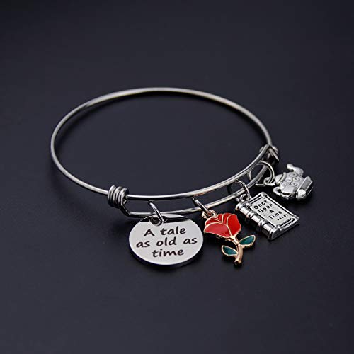 Scwasen A Tale As Old As Time Beauty And The Beast Bracelet Belle Rose Inspired Bangle Jewelry Princess Bracelet Belle Rose Flower Jewelry (Bracelet) #TOP2