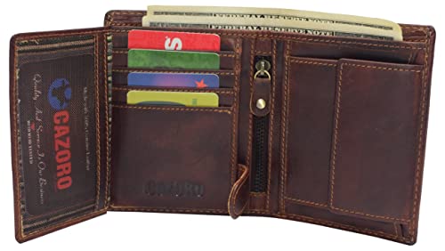 Large RFID Genuine Vintage Leather Card Holder Bifold Trifold Wallet Snap Closure 2 ID Windows for Men (Vintage Brown)2