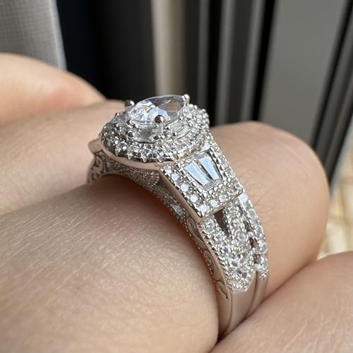 Newshe Jewellery Wedding Engagement Ring for Women Bridal Set AAAAA Cz 925 Sterling Silver 1.3Ct Pear White Size 4-133
