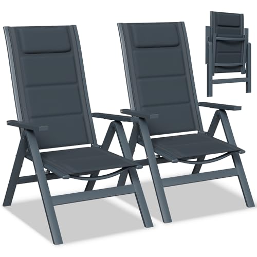 Devoko Lot de 2 Chaises de Jardin Pliantes Aluminium - Fauteuil de Jardin Exterieur Réglables sur 7 Positions, Portable Chaise à Dossier Haut Adapté à Toutes Tables...