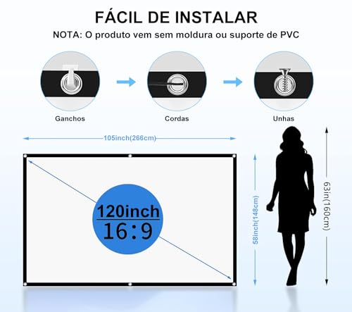 Salange Tela de Projeção, Tela Projetor Reflexiva Anti-luz, Ângulo de visão de 160°, 16: 9 HD 4K 3D